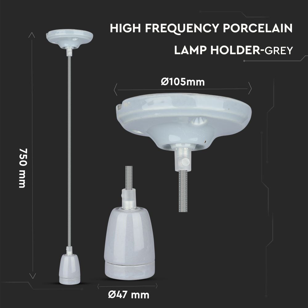 Lampa wisząca / Oprawka: Porcelanowa / Trzonek:E27 / Szary