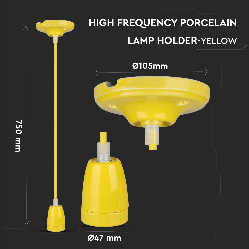 Lampa wisząca / Oprawka: Porcelanowa / Trzonek:E27 / Żółty