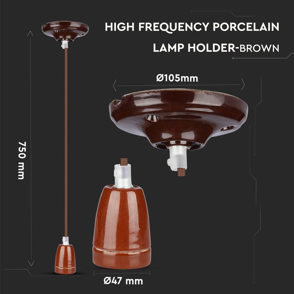Lampa wisząca / Oprawka: Porcelanowa / Trzonek:E27 / Brązowy