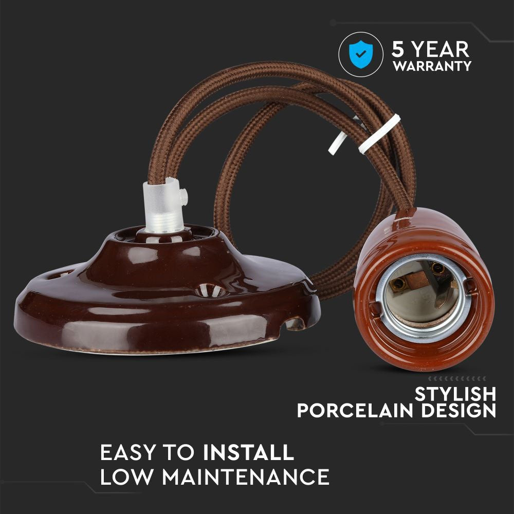 Lampa wisząca / Oprawka: Porcelanowa / Trzonek:E27 / Brązowy