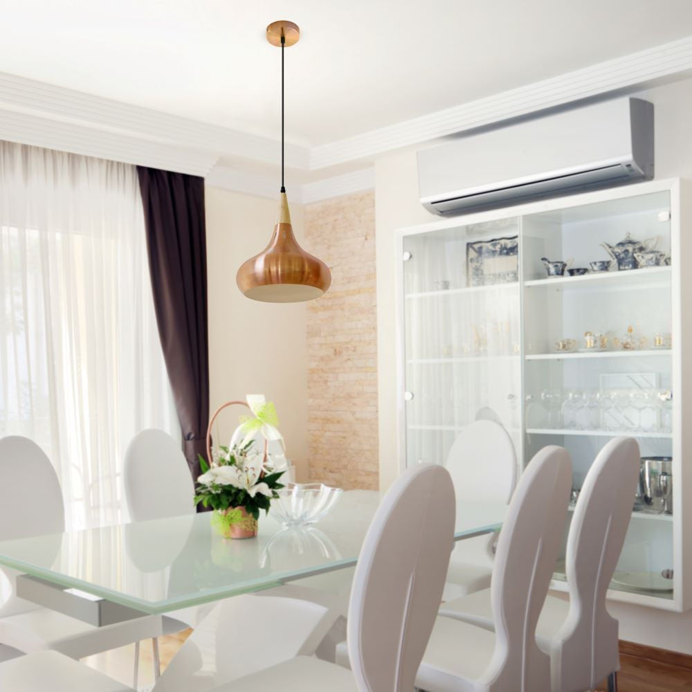 Lampa wisząca / Klosz: Metal + Drewno / Mosiądz