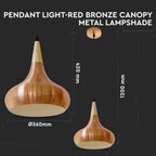 Lampa wisząca / Klosz: Metal + Drewno / Mosiądz