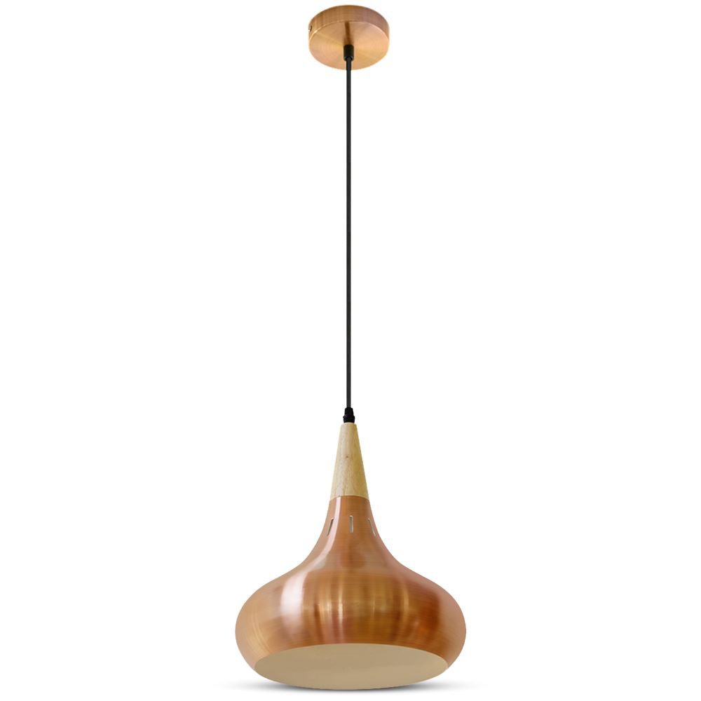 Lampa wisząca / Klosz: Metal + Drewno / Mosiądz