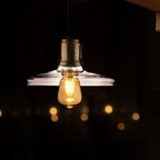 Lampa wisząca LED z baldachimem / Szkło+drewno
