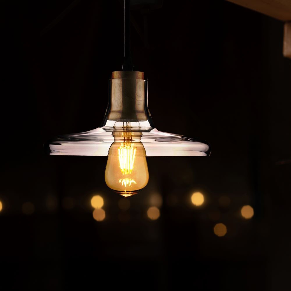 Lampa wisząca LED z baldachimem / Szkło+drewno
