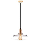 Lampa wisząca LED z baldachimem / Szkło+drewno