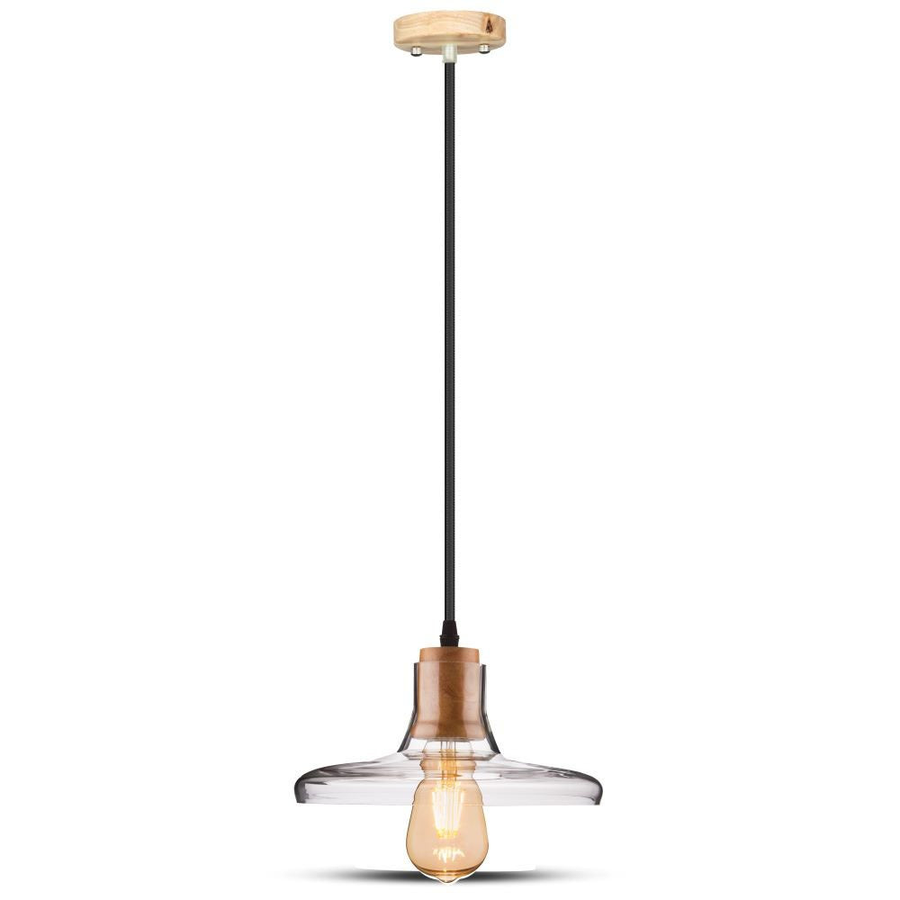 Lampa wisząca LED z baldachimem / Szkło+drewno