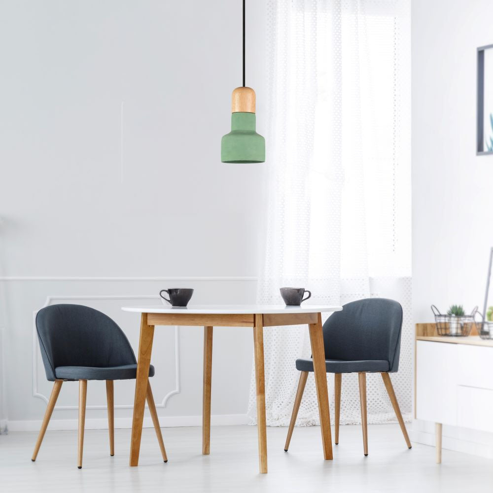 Lampa Wisząca / Beton + Drewno / Zielony / Średnica: 125