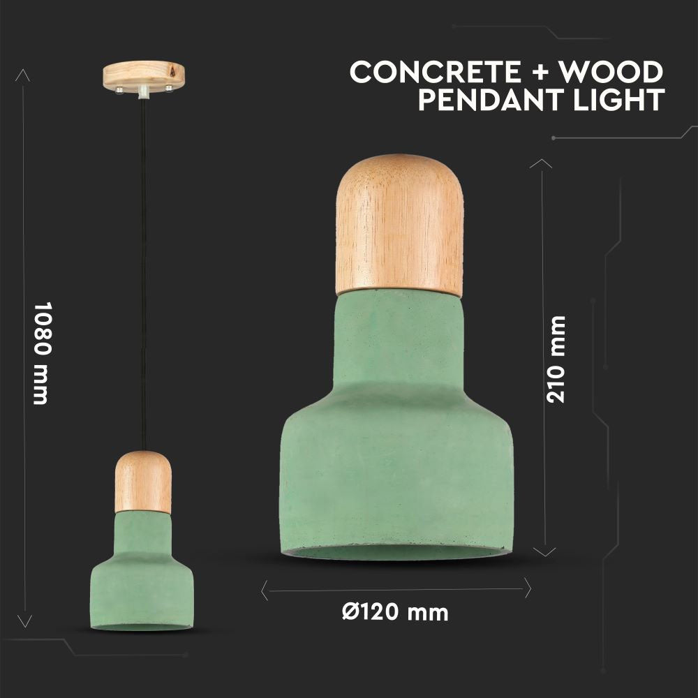 Lampa Wisząca / Beton + Drewno / Zielony / Średnica: 125