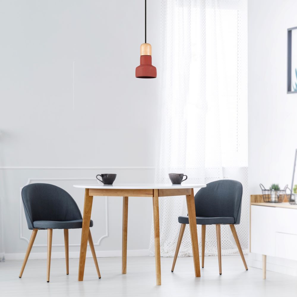 Lampa Wisząca / Beton + Drewno / Czerwony / Średnica: 125