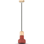 Lampa Wisząca / Beton + Drewno / Czerwony / Średnica: 125