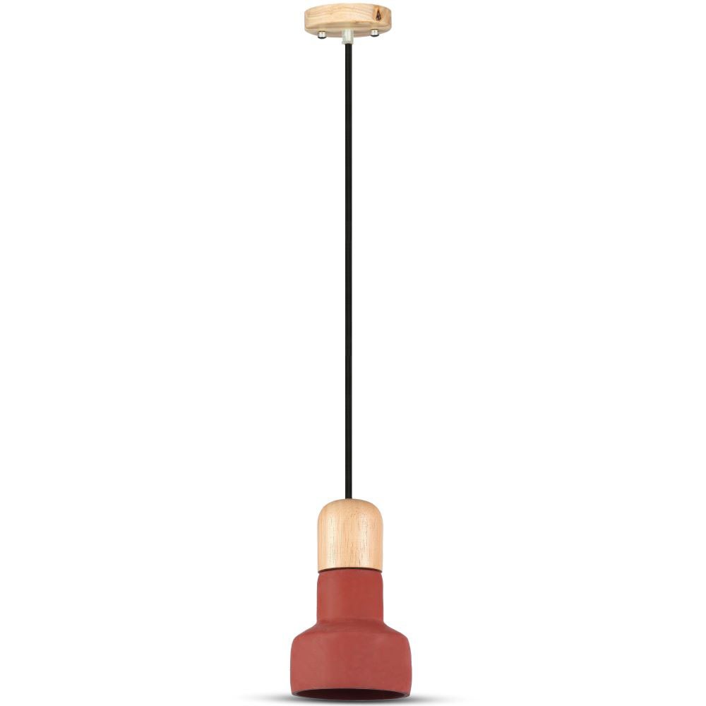 Lampa Wisząca / Beton + Drewno / Czerwony / Średnica: 125