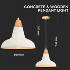 Lampa Wisząca / Beton + Drewno / Biały / Średnica: 300