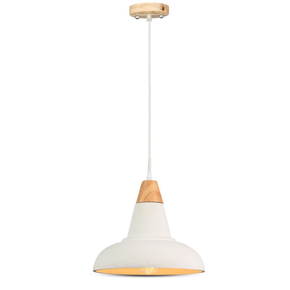 Lampa Wisząca / Beton + Drewno / Biały / Średnica: 300