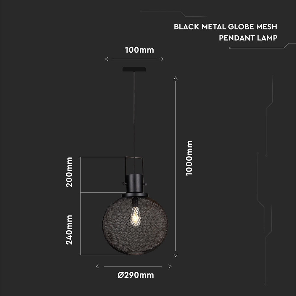 Lampa Wisząca / Kula / Klosz: Siatka / Czarny / Średnica: 300