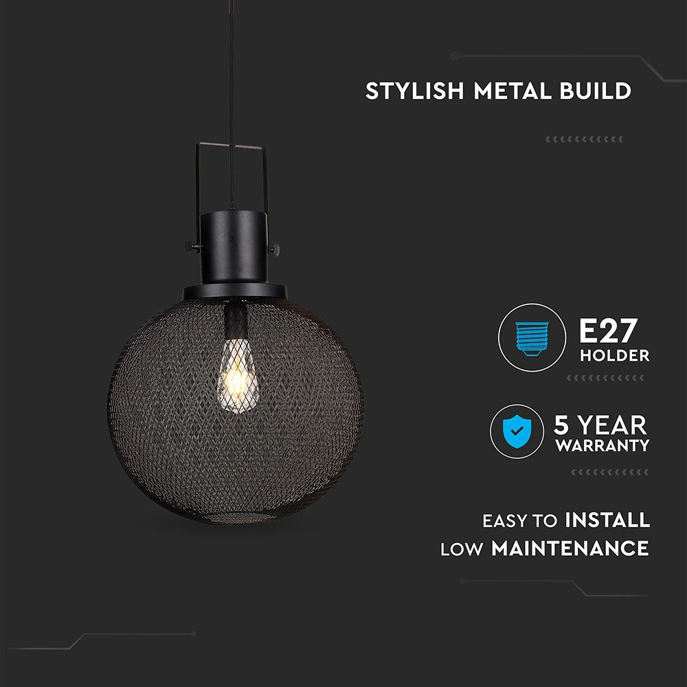 Lampa Wisząca / Kula / Klosz: Siatka / Czarny / Średnica: 300