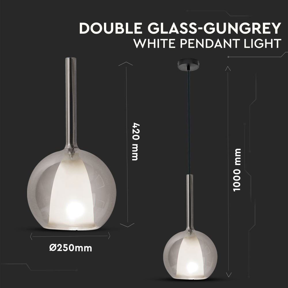 Lampa Wisząca / Klosz: Podwójne szkło / Szara / Średnica: 300