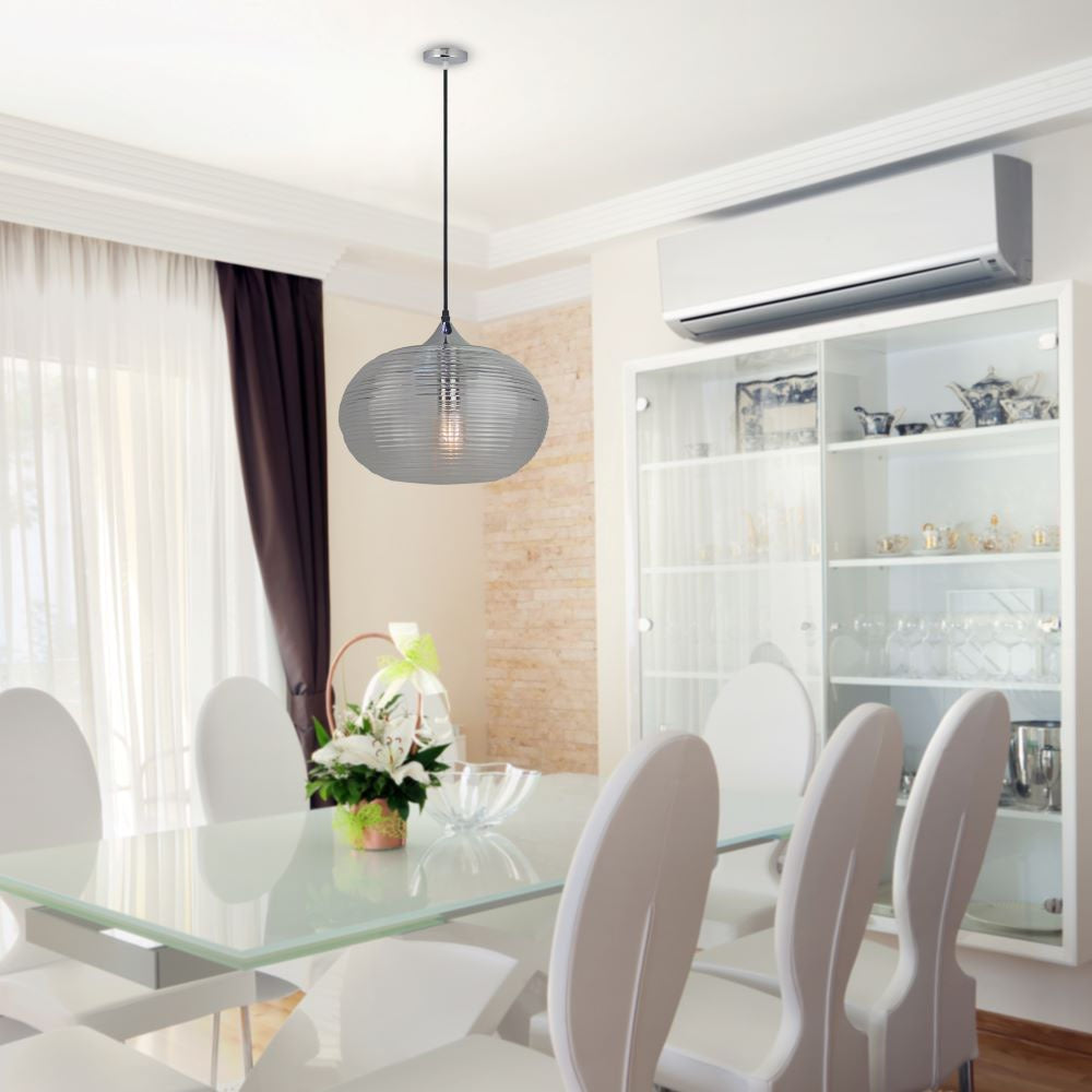 Lampa Wisząca / Klosz: Podwójne szkło karbowane / Dymny / Średnica: 350
