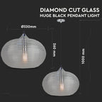 Lampa Wisząca / Klosz: Podwójne szkło karbowane / Dymny / Średnica: 350
