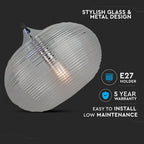 Lampa Wisząca / Klosz: Podwójne szkło karbowane / Dymny / Średnica: 350