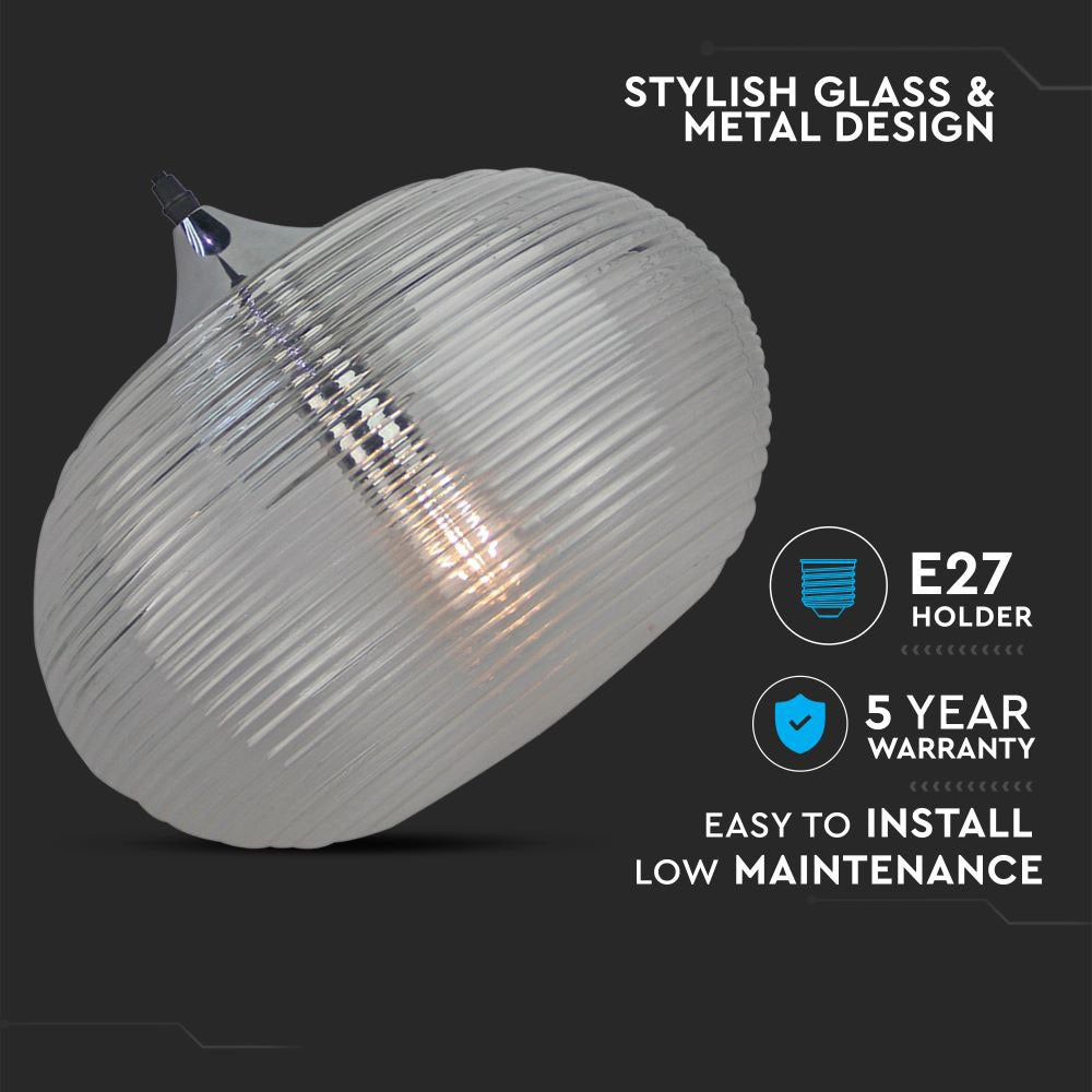 Lampa Wisząca / Klosz: Podwójne szkło karbowane / Dymny / Średnica: 350
