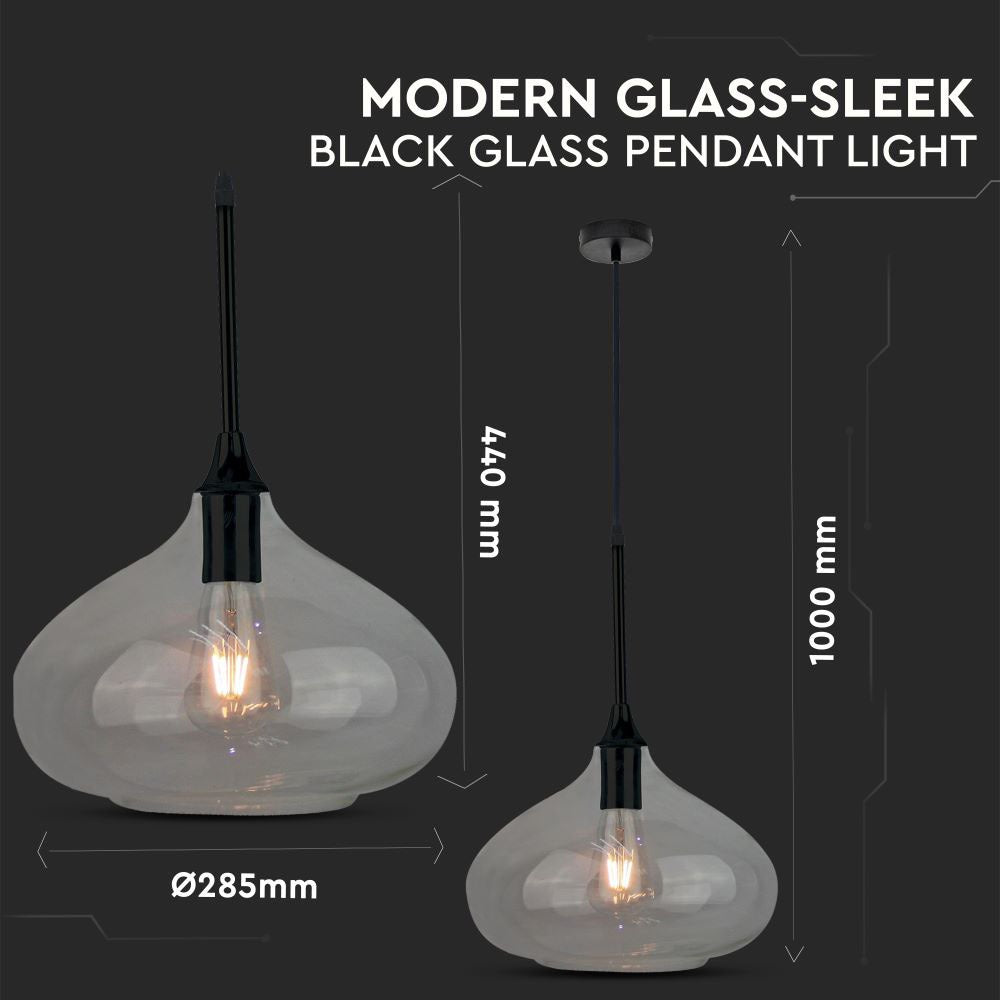 Lampa Wisząca / Klosz: Szkło / Czarny / Średnica: 280
