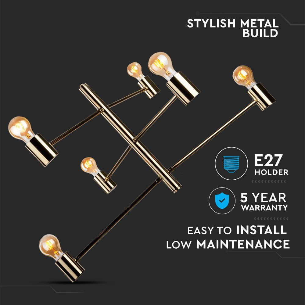 Lampa Sufitowa / Złoto / 3 poziomy źródeł / 6xE27