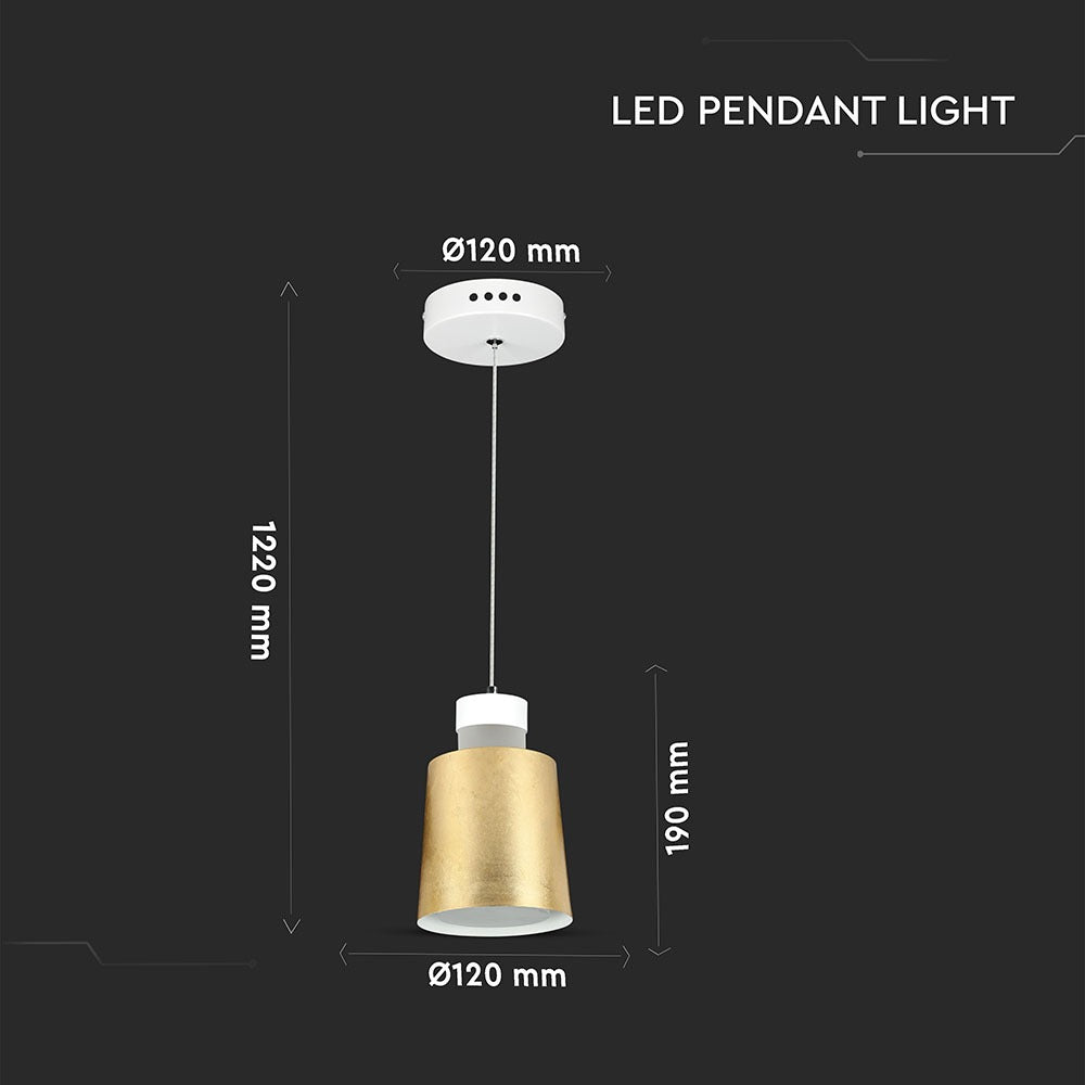 7W Lampa Wisząca LED / Klosz: Akryl / Złoty / Barwa:4000K