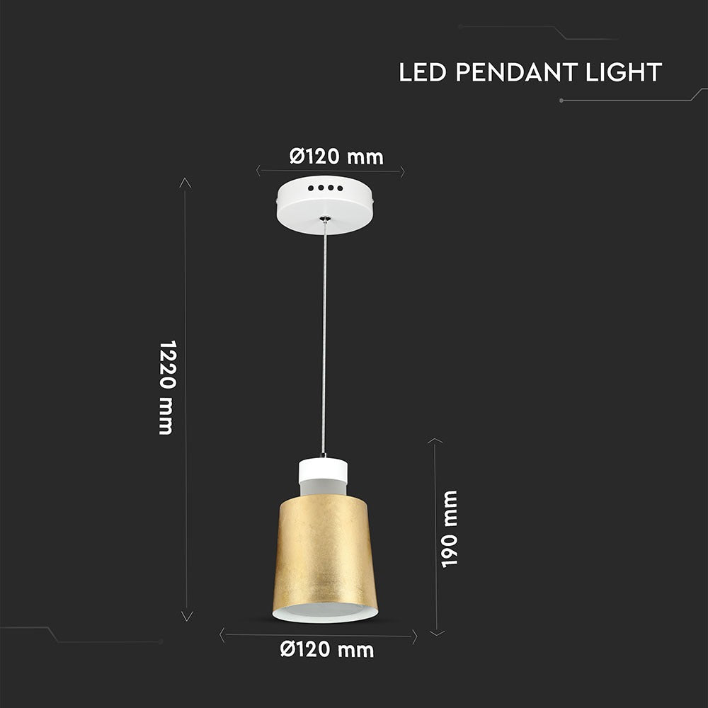 7W Lampa Wisząca LED / Klosz: Akryl / Złoty / Barwa:3000K