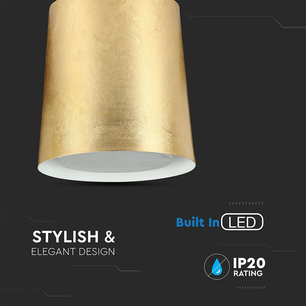 7W Lampa Wisząca LED / Klosz: Akryl / Złoty / Barwa:3000K