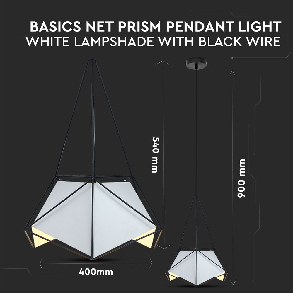 Lampa Wisząca / PRYZMAT / Biały + Czarny drut / Czarny przewód / Średnica: 400