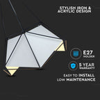 Lampa Wisząca / PRYZMAT / Biały + Czarny drut / Czarny przewód / Średnica: 400