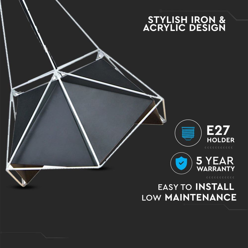 Lampa Wisząca / PRYZMAT / Biały + Czarny drut / Biały przewód / Średnica: 400