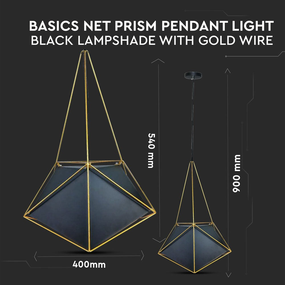 Lampa Wisząca / PRYZMAT / Biały + Czarny drut / Złoty przewód / Średnica: 400