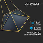Lampa Wisząca / PRYZMAT / Biały + Czarny drut / Złoty przewód / Średnica: 400