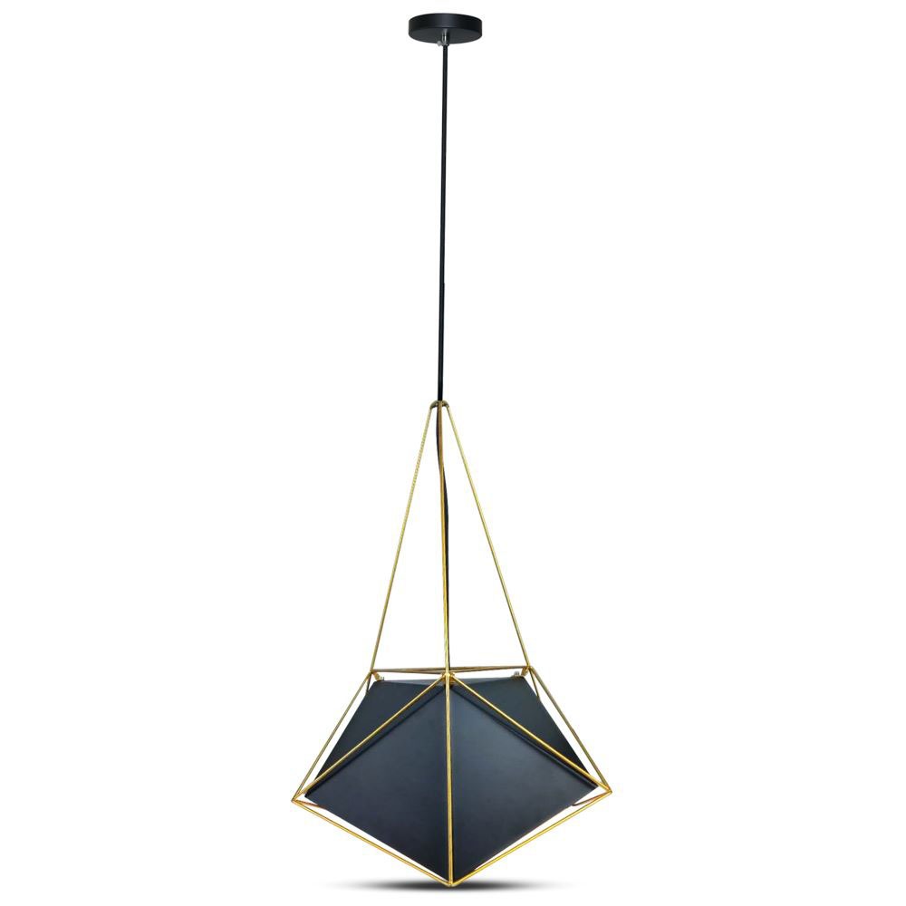 Lampa Wisząca / PRYZMAT / Biały + Czarny drut / Złoty przewód / Średnica: 400