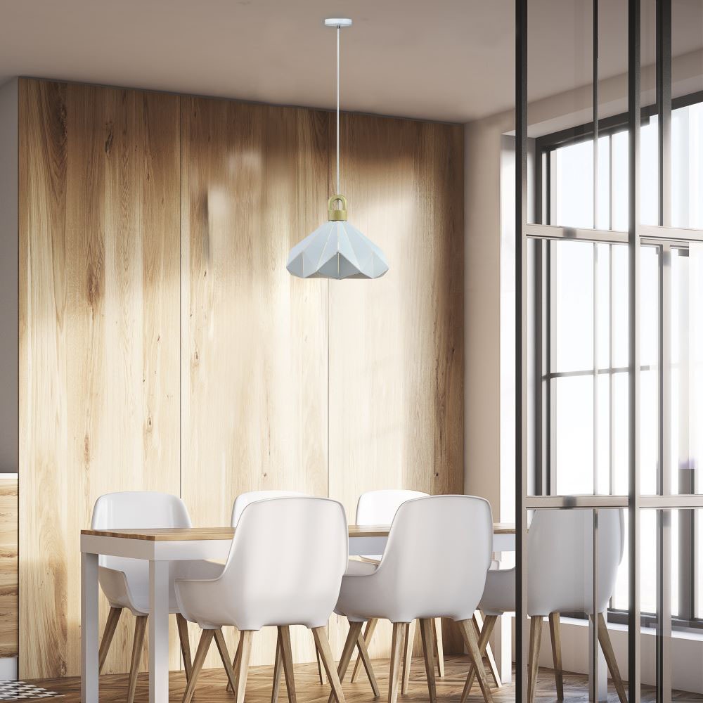 Lampa Wisząca / Biały + Drewno / Średnica: 320