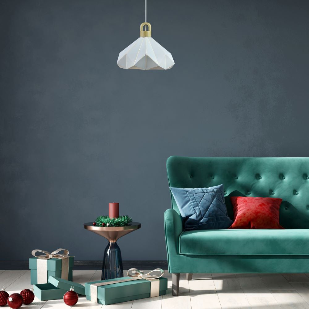 Lampa Wisząca / Biały + Drewno / Średnica: 320