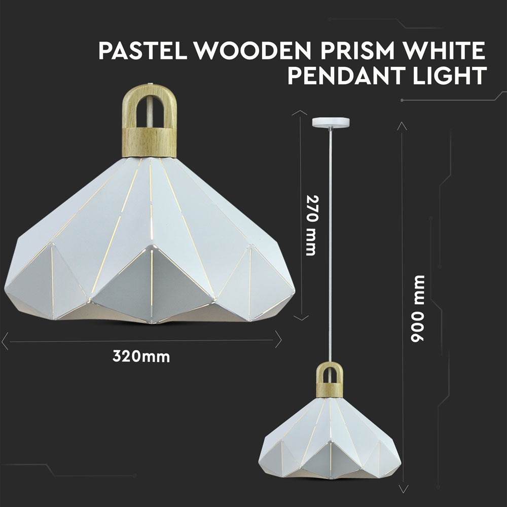 Lampa Wisząca / Biały + Drewno / Średnica: 320