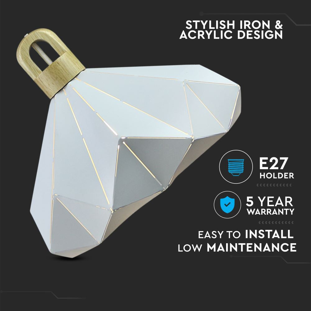 Lampa Wisząca / Biały + Drewno / Średnica: 320