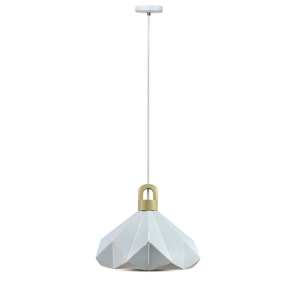 Lampa Wisząca / Biały + Drewno / Średnica: 320