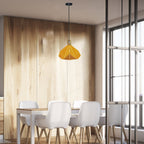 Lampa Wisząca / Żółty + Drewno / Średnica: 320