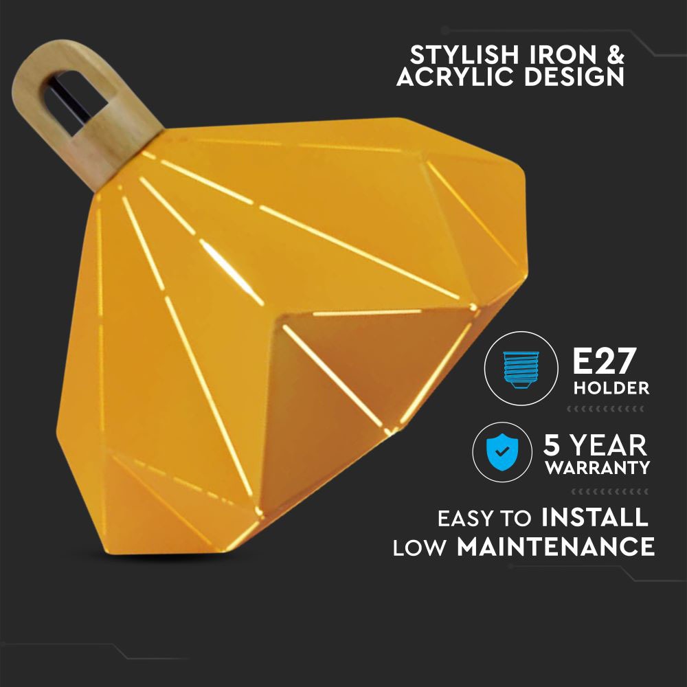 Lampa Wisząca / Żółty + Drewno / Średnica: 320