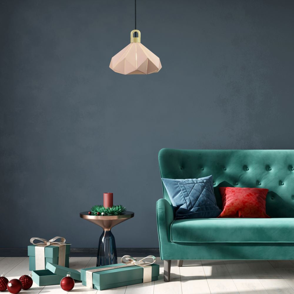 Lampa Wisząca / Różowy + Drewno / Średnica: 320
