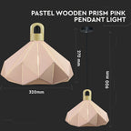 Lampa Wisząca / Różowy + Drewno / Średnica: 320