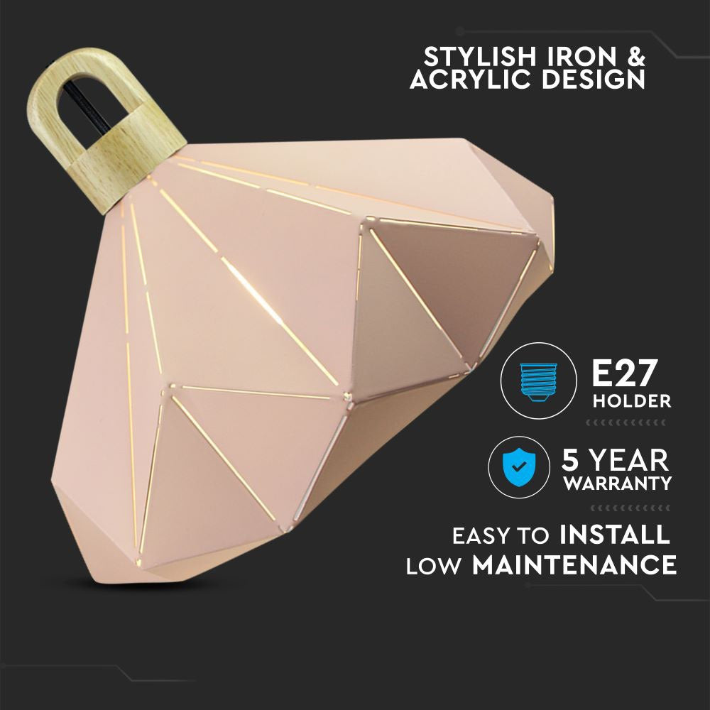 Lampa Wisząca / Różowy + Drewno / Średnica: 320