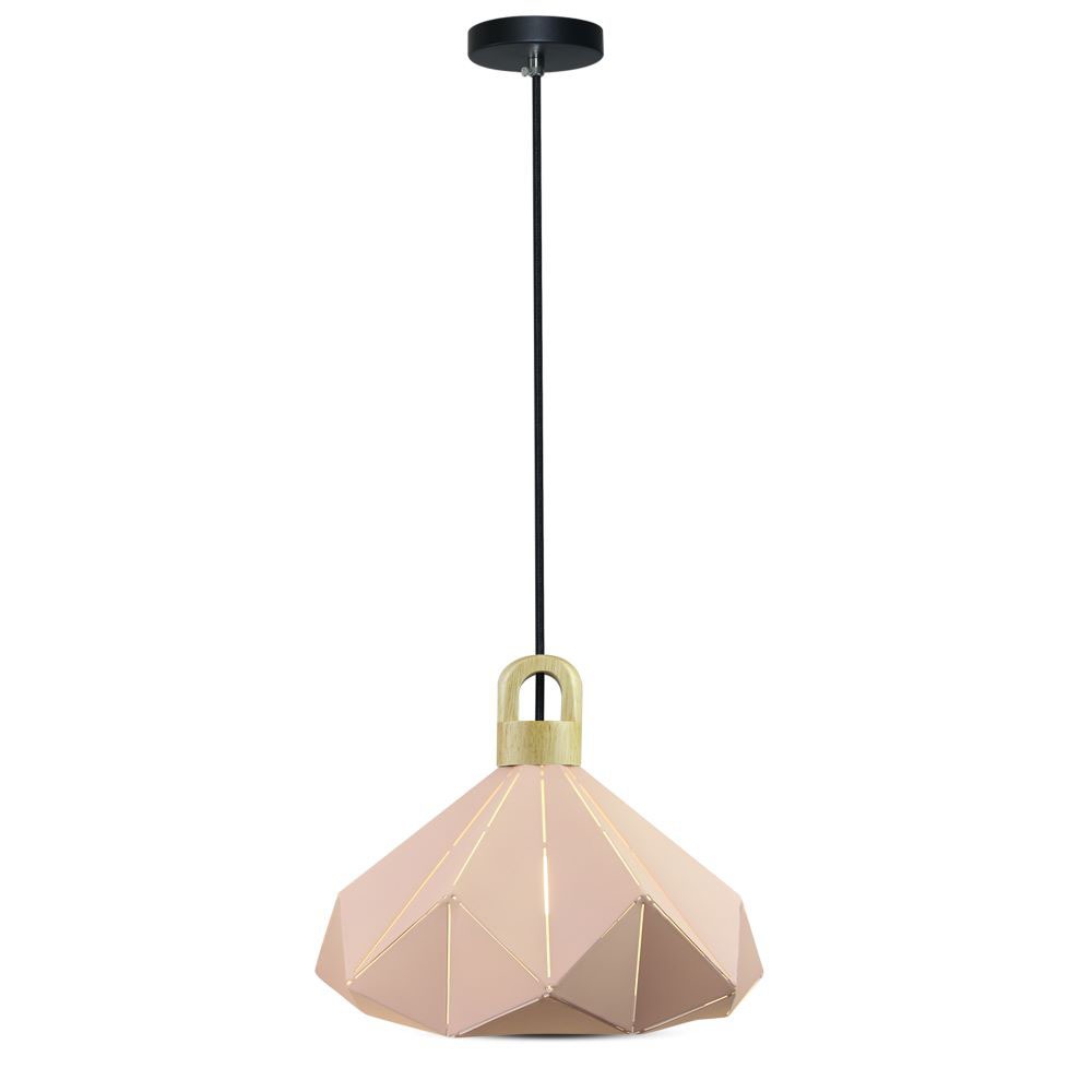 Lampa Wisząca / Różowy + Drewno / Średnica: 320