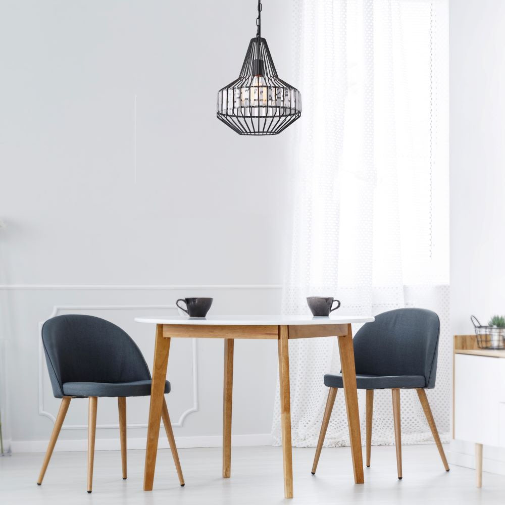 Lampa Wisząca / T / Klosz: Drut + Kryształki / Czarny / Średnica: 300