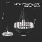 Lampa Wisząca / T / Klosz: Drut + Kryształki / Czarny / Średnica: 300