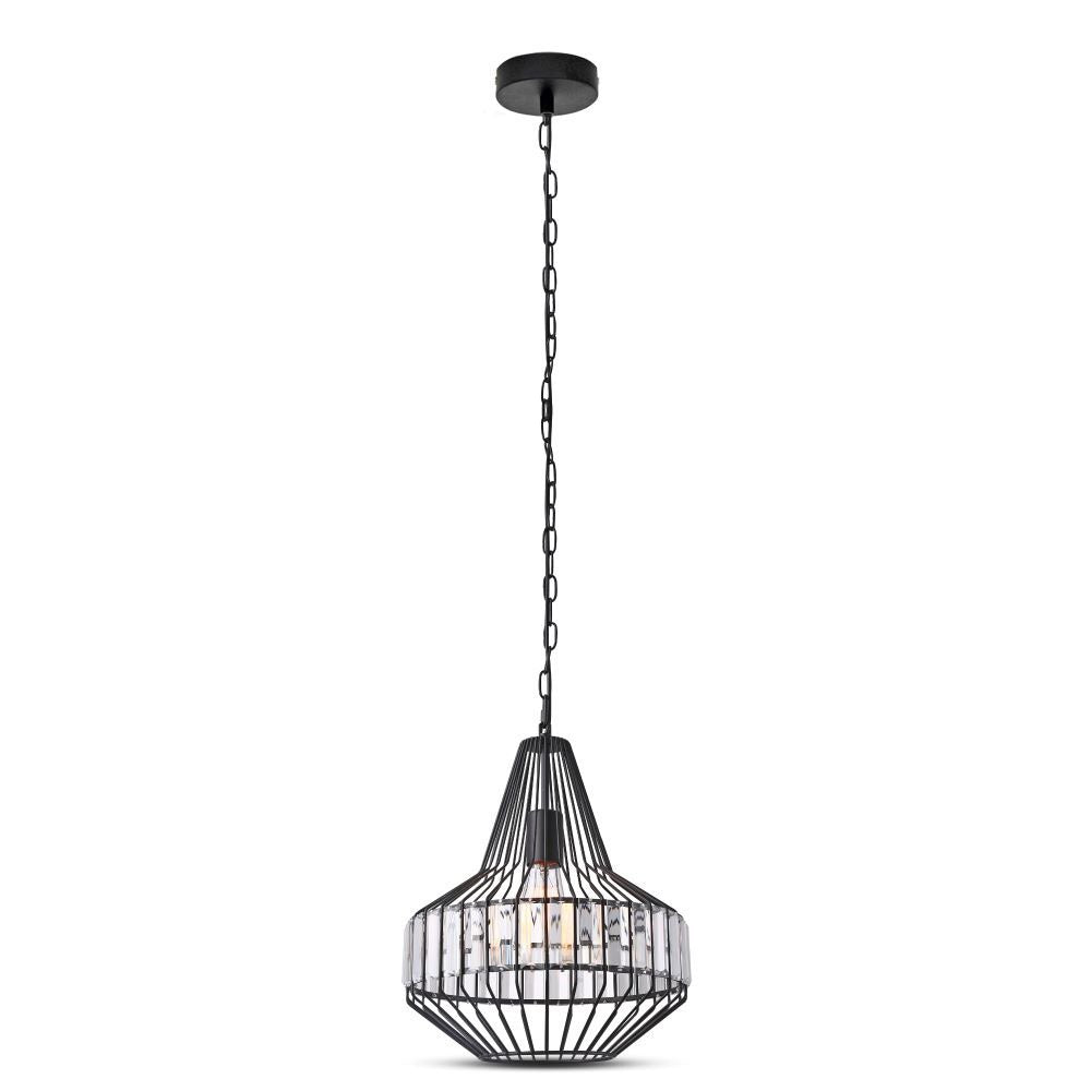 Lampa Wisząca / T / Klosz: Drut + Kryształki / Czarny / Średnica: 300